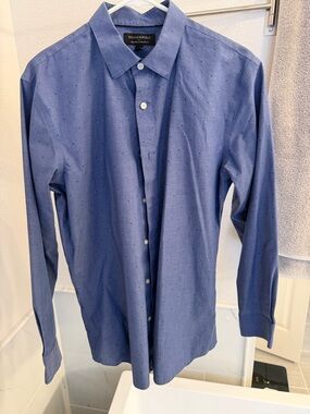 Banana Republic Men’s Navy Blue Long-Sleeve Patterned Dress Shirt